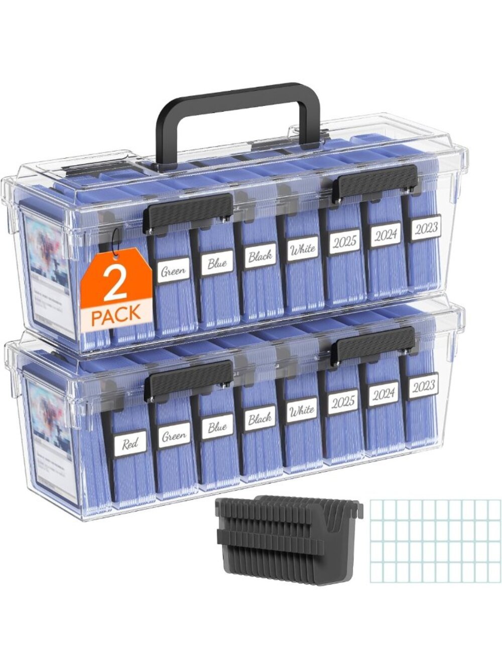Durable Trading Card Storage Box with Handle - Fits Toploaders, Set of 2